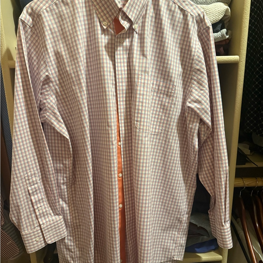 Paul Fredrick Pink and White Checkered Shirt